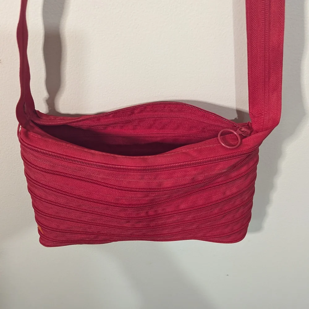 Zip It Zipper Crossbody Bag Red Novelty Purse Multi Zip Lightweight Y2K